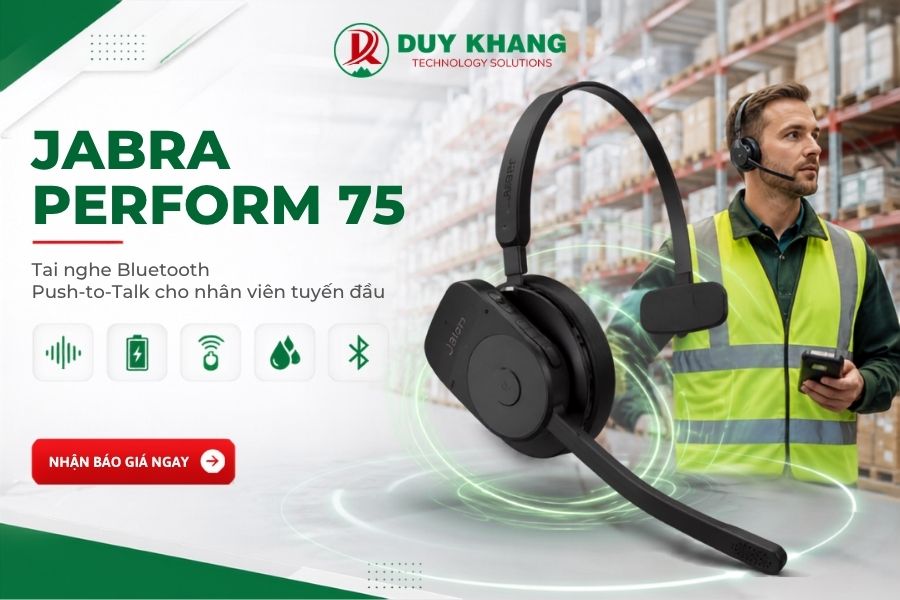 Tai nghe Jabra Perform 75 Bluetooth Push-to-Talk dành cho nhân viên tuyến đầu trong môi trường bán lẻ, kho vận và logistics.