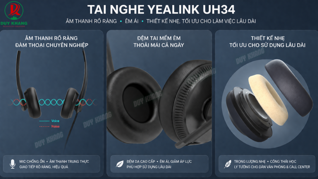 Thiết kế tai nghe Yealink UH34 thoải mái, êm ái- Duy Khang Tech
