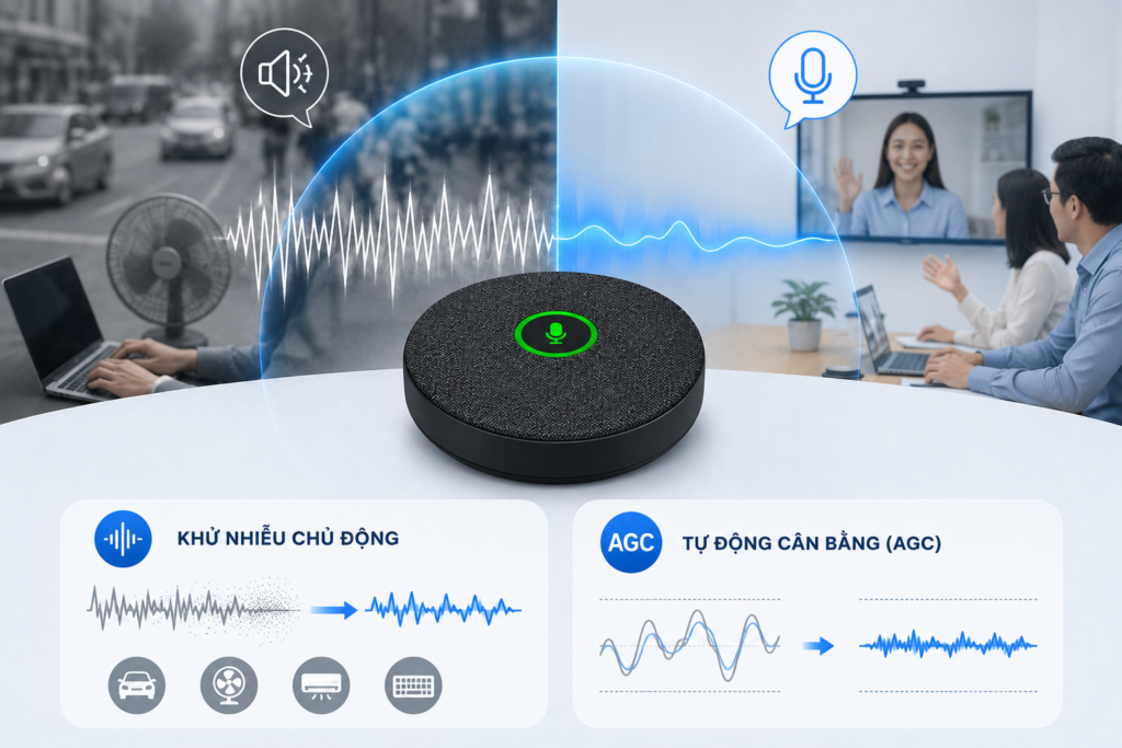 Micro hội nghị Rocware RM10 tích hợp công nghệ khử ồn AI tiên tiến - Duy Khang